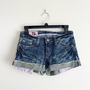 Vintage 1st Kiss Denim Shorts – Size 3 – Low Rise – Floral Peekaboo Detail